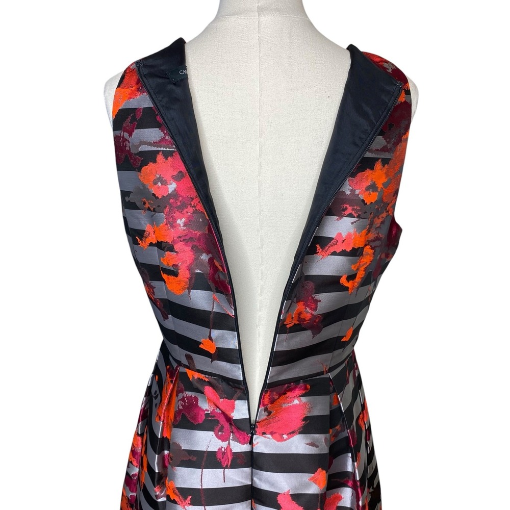 Carmen Marc Valvo Dress Fit and Flare Floral Striped Sleeveless size 8 - Picture 6 of 8